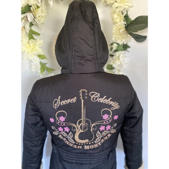 Disney Hannah Montana Girls Full Zip Jacket 10/12 Black Embroidered Hood Vintage - Picture 9 of 16